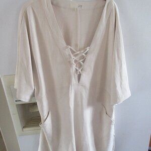 JOH ivory cream faux  Suede tunic boho Shift Dress xl